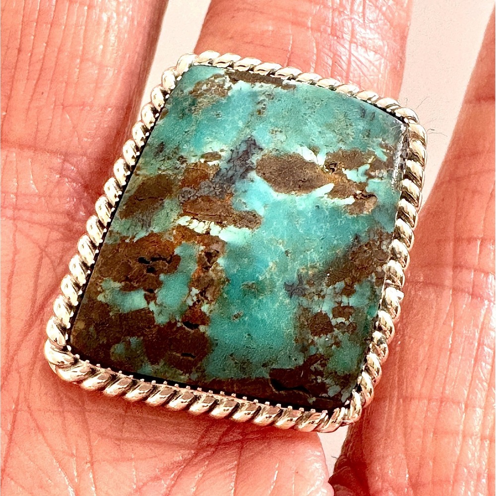 Modern Turquoise Navajo Ring Sz 8 Sterling Gregg Yazzie Big Native‎ American